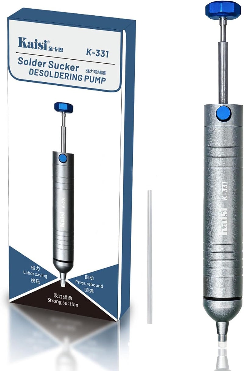 Kaisi Solder Sucker No Clog Desoldering Pump with Powerful Vacuum Suction Replaceable Heat Resistant Silicone Tube for Cooperate Soldering and Desolder Gun Iron Tool Conduct Solder Removing - Image 1